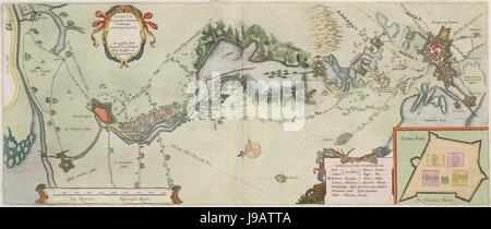 Tabula Bergarum annuncio Zomam Stenbergae et novorum ibi operum mappa dell assedio di Bergen op Zoom in 1627 (Frans van Schoten) Foto Stock