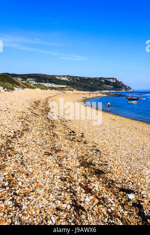 Barche a vela ormeggiata nella baia Ringstead, Dorset, England, Regno Unito, in estate Foto Stock