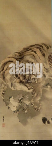Questo dipinto di Kishi Renzan del 1842 raffigura una tigre in tradizionale stile artistico giapponese. Renzan era noto per le sue rappresentazioni dettagliate e realistiche degli animali e della natura nel periodo Edo. Foto Stock