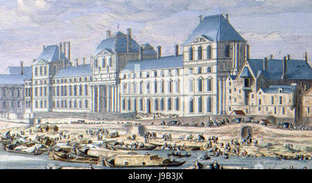 Facciata sud del Louvre da Le Vau circa 1665, dettaglio da un dipinto di Van der Meulen Foto Stock