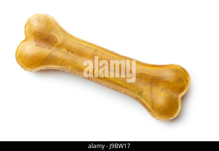 Prodotto da masticare per cani osso isolati su sfondo bianco. Vista dall'alto. Foto Stock