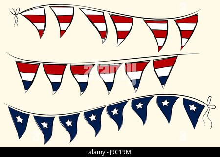 4 patriottica luglio pennant banner. Giorno di Indipendenza degli elementi del vettore per biglietti di auguri Illustrazione Vettoriale