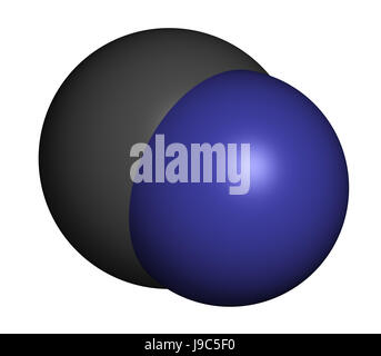 Anione cianuro, struttura chimica. Cianuri sono tossici, dovuta all'inibizione dell'enzima citocromo c ossidasi. Il rendering 3D. Gli atomi sono rappresentati come sp Foto Stock