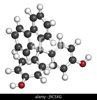 Fluorene-9-bisfenolo (BHPF molecola). Utilizzato come alternativa per il bisfenolo A (BPA) ma è stato trovato per essere Endocrine Disruptor come bene. Il rendering 3D. Gli atomi sono ri Foto Stock