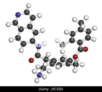 Netarsudil molecola di farmaco. Utilizzati nel trattamento di ipertensione oculare e glaucoma. Il rendering 3D. Gli atomi sono rappresentati come sfere con convenzionali colo Foto Stock