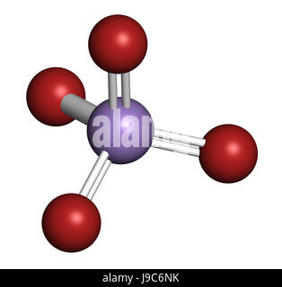 Il permanganato anione, struttura chimica. Il rendering 3D. Gli atomi sono rappresentati come sfere con i tradizionali colori: manganese (viola), Ossigeno (rosso Foto Stock