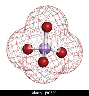 Il permanganato anione, struttura chimica. Il rendering 3D. Gli atomi sono rappresentati come sfere con i tradizionali colori: manganese (viola), Ossigeno (rosso Foto Stock