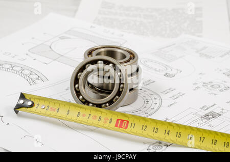 Disegni tecnici con i cuscinetti a sfera Foto Stock