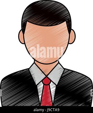 Matita colorata cartoon metà corpo l'uomo senza volto con cravatta Illustrazione Vettoriale