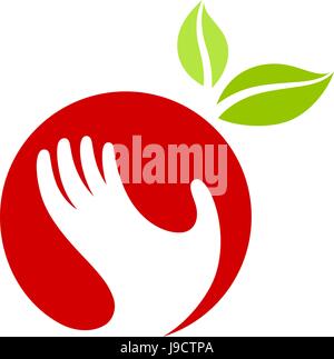 Apple e vettore di mano logo, etichette, emblema di design. Illustrazione Vettoriale