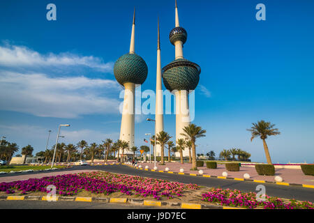 Landmark Kuwait Towers in Kuwait City, Kuwait, Medio Oriente Foto Stock