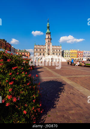 La piazza del mercato e il Municipio, Centro Storico, Patrimonio Mondiale dell Unesco, Zamosc, Lublino voivodato, Polonia, Europa Foto Stock