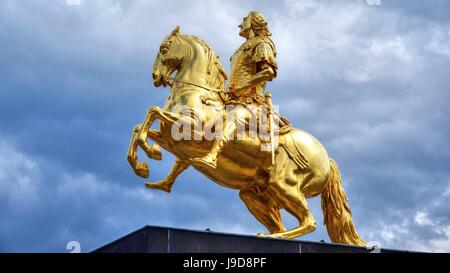 Statua equestre di Augusto II il Forte, Dresda, Sassonia, Germania, Europa Foto Stock