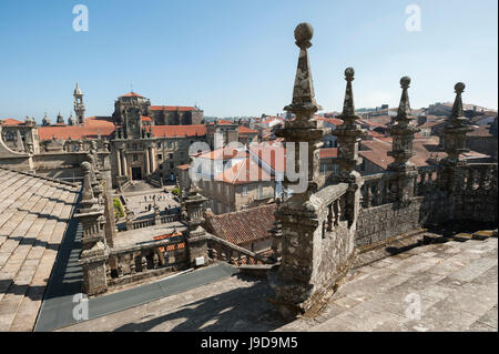 Vista dal tetto della Cattedrale di Santiago de Compostela, UNESCO, Santiago de Compostela, A Coruña, Galizia, Spagna Foto Stock