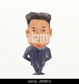 La caricatura illustrazione di Kim Jong-ONU, Kim Jong-eun, Kim Jong Onu o Kim Jung-eun, leader supremo della Repubblica Popolare Democratica di Corea (DP Foto Stock