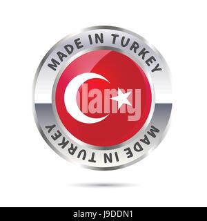 Metallo icona badge, realizzati in Turchia con bandiera Illustrazione Vettoriale