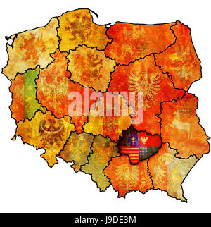 Vintage, bandiera, arrugginito, Polonia, amministrazione, regione, provincia e slice Foto Stock