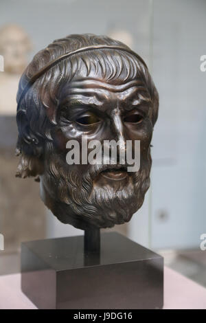 Sophocles (497-406 a.C.). Il Greco antico tragedian. Ritratto in bronzo. 300-100 A.C. Da Izmir, in Turchia. British Museum. Londra. Regno Unito. Foto Stock