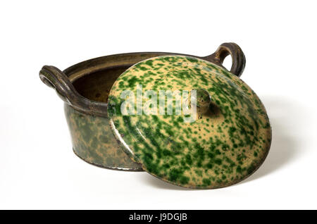 Verde, marrone, marrone, brunette, ceramiche, mottles, terraglia, pot, smalti Foto Stock