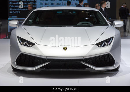 Ginevra, Svizzera - 4 Marzo 2015: Lamborghini Huracan LP 610-4 all'ottantacinquesimo International Motor Show di Ginevra a Palexpo. Foto Stock