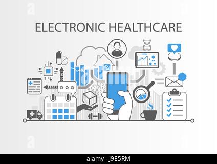 Sanità elettronica o e-health premessa illustrazione vettoriale Illustrazione Vettoriale