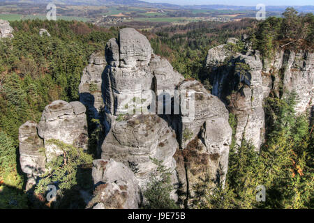 Bizzarre rocce in Paradiso Boemo, Repubblica Ceca Foto Stock