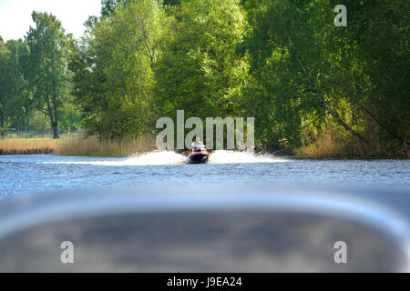 Jetski e boatlife in Klarälven delta, Värmland Foto Stock