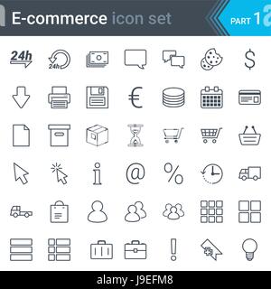 E-commerce sottile semplice icona set isolato su sfondo bianco Illustrazione Vettoriale