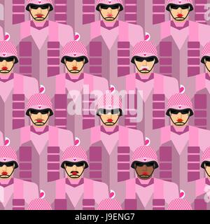 Esercito rosa seamless pattern. Vettore di sfondo rosa soldati militari. Illustrazione Vettoriale