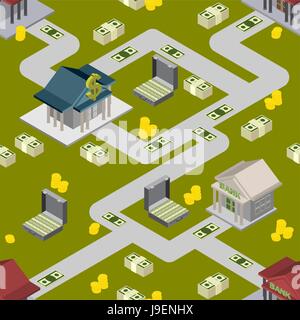 Banca mappe di pattern isometrica vettore di sfondo Illustrazione Vettoriale