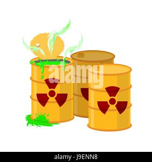 Camera gialla con un segno di radiazione. Aprire il contenitore dei residui radioattivi. Verde acido fuoriuscito. Illustrazione Vettoriale Illustrazione Vettoriale