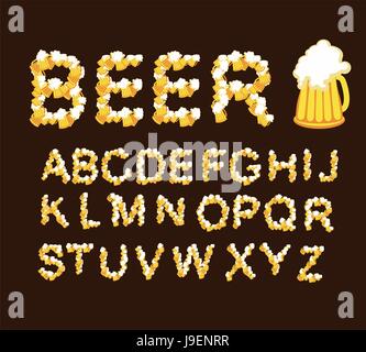 Font birra. La birra alla spina. Lettere da boccali da birra Illustrazione Vettoriale