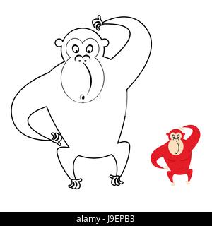 Monkey libro da colorare. Red monkey rende la sorpresa la museruola. Funny primato del simbolo del nuovo anno cinese. Illustrazione Vettoriale