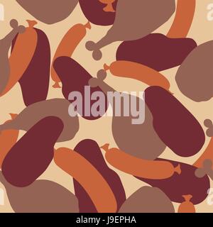 Texture militare di sagome prelibatezze di carne. Esercito di mimetizzazione seamless pattern da salsicce, prosciutto e la bistecca. I soldati lo sfondo senza giunture. Illustrazione Vettoriale