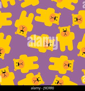 Orso giallo Mamey seamless pattern. Orso giallo in viola jelly. Carino bestia texture per baby tessuto. Illustrazione Vettoriale