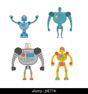 Robot Set . Space Invaders cyborg. Ferro robot colorati. Illustrazione Vettoriale
