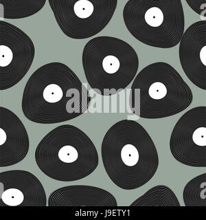 LP in vinile seamless pattern. Retrò alla musica di sottofondo. I dischi in vinile texture astratta. Illustrazione Vettoriale