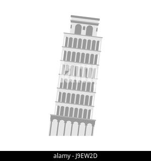 Torre pendente di Pisa su uno sfondo bianco. Italia distintiva architettura. Illustrazione Vettoriale