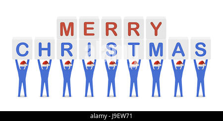 Uomini che tengono le parole Buon Natale. Concetto 3D'illustrazione. Foto Stock