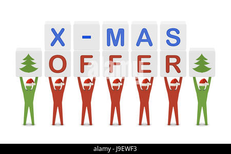 Uomini che tengono le parole X-mas offerta. Concetto 3D'illustrazione. Foto Stock