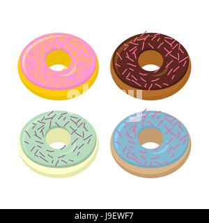 Impostare le ciambelle. Dolci con sapori diversi: cioccolato e vaniglia. Illustrazione Vettoriale cibo Illustrazione Vettoriale