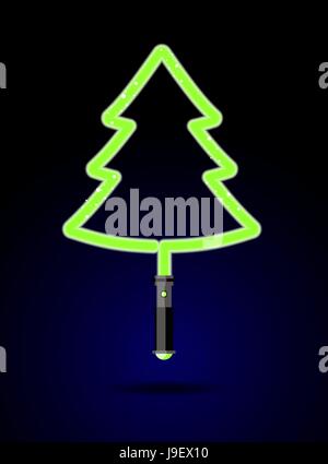 Spada di luce a forma di albero di Natale. Brilliant Green Tree laser. Decorazione per il Natale e il capodanno dal futuro. Accessorio per la celebrazione da Illustrazione Vettoriale