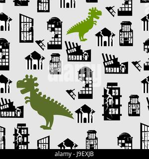 Godzilla distrugge città modello senza giunture. Grande Monster rompe edificio. La distruzione della città di ufficio a casa. Sullo sfondo di un terribile un aggressivo Illustrazione Vettoriale