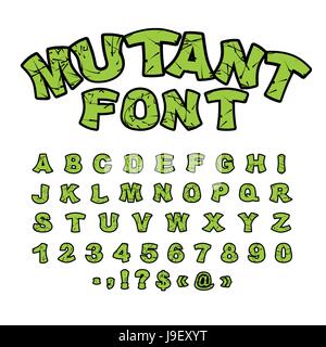 Font mutante. Green ruvida alfabeto di fumetti in stile. Abstract ABC. Lettere ruvida Illustrazione Vettoriale