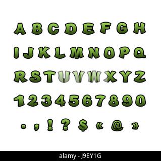 Font mutante. Green ruvida alfabeto di fumetti in stile. Abstract ABC. Lettere ruvida Illustrazione Vettoriale