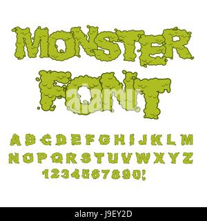 Monster font. Alfabeto orribile lettere di colore verde. Dolce spaventoso ABC del terribile lettere. disgustoso essendo Illustrazione Vettoriale