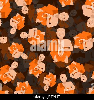 Monaco tibetano texture 3d. Monaco Shaolin seamless pattern. Lo Yoga buddista del Tibet sfondo. Novizio del monastero in abito arancione Illustrazione Vettoriale