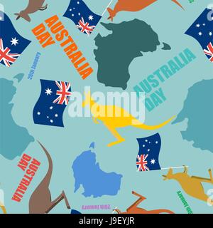 L'Australia Day seamless pattern. Festivde sfondo per festività nazionale Australia. Ornamento patriottica. Canguro e mappa di Australia. Bandiera dell'Australia Illustrazione Vettoriale