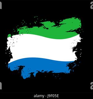 Sierra Leone bandiera stile grunge su sfondo nero. I tratti di pennello e spruzzi di inchiostro. Nazionale simbolo patriottico Illustrazione Vettoriale