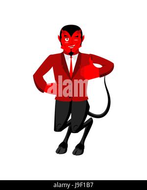 Diavolo mostra bene. Firmare tutto il di destra. Pollice in su. La mano che mostra ok. Gesto della mano. Funny demone. I diavoli con le corna. Furbo Satana. Beelzebub principe di darkne Illustrazione Vettoriale